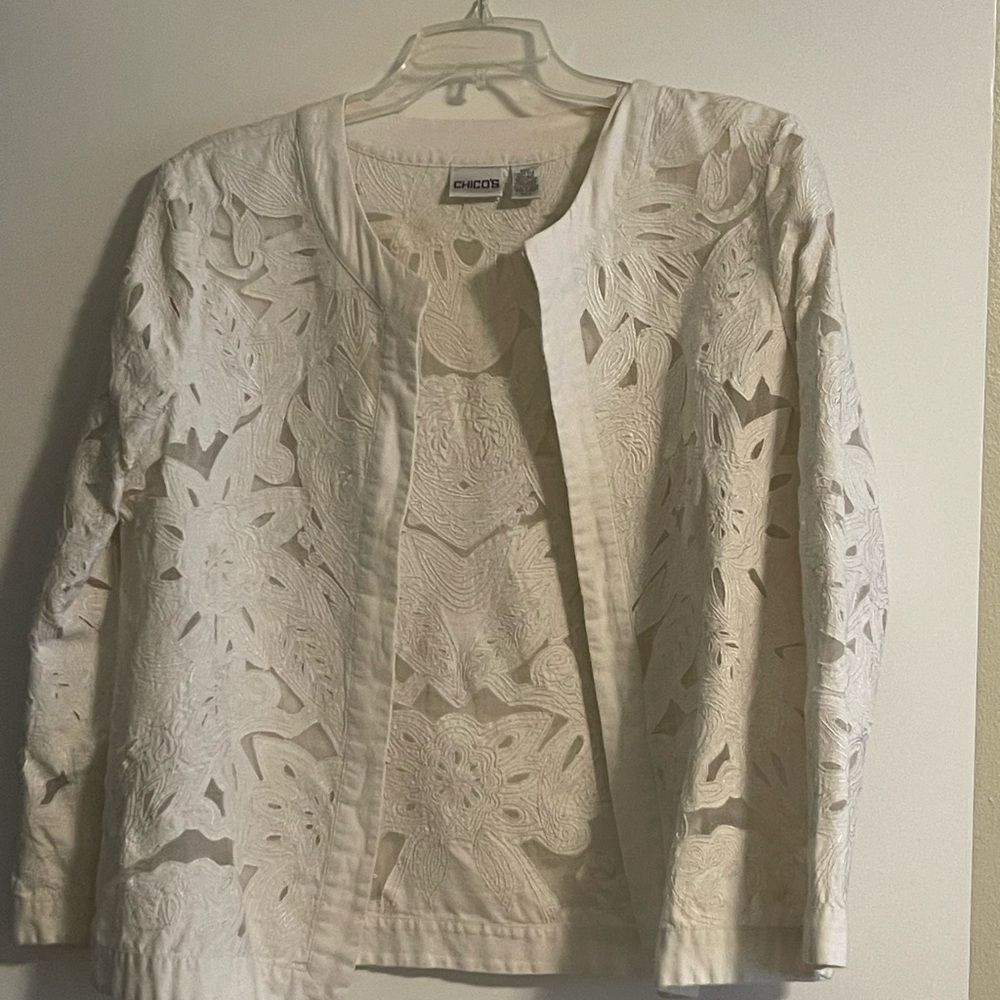 Chico's Cream Floral Cutout Jacket